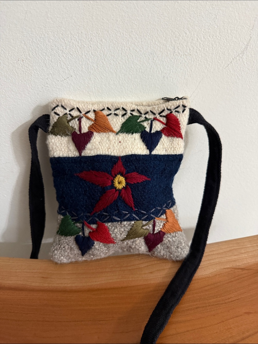 Handcrafted Multicolor Embroidered Wool Crossbody Bag